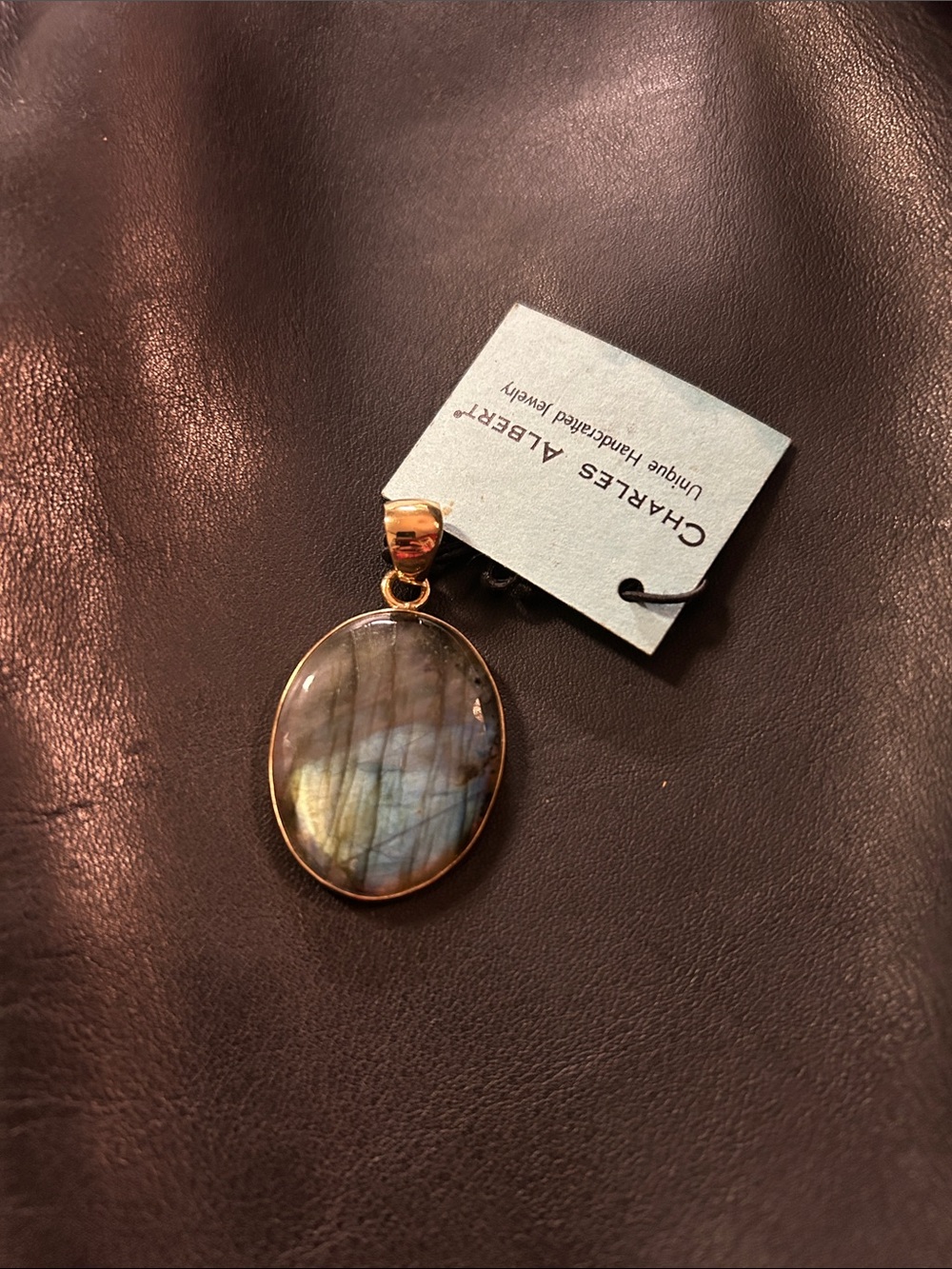 Charles Albert Gold Labradorite Oval Pendant - Iridescent Blue/Gray/Green